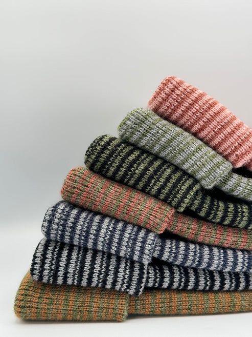 HW Modern Theta Stitch Contrast Cuffed Beanie (Patent Pending Design) Green/Black, Made in USA