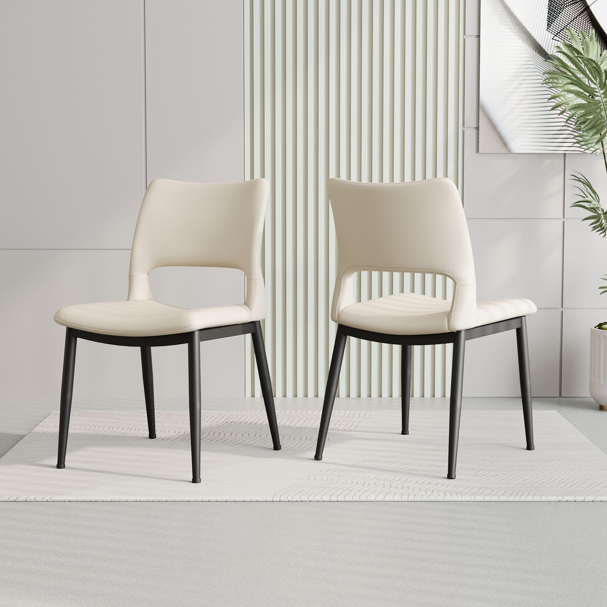 Modern minimalist black PU leather Dining Chairs Set of 2, comfortable backrest design, metal leg support, suitable for restaurants, kitchens, and offices.