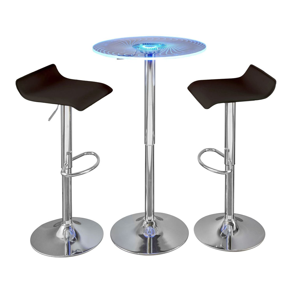 Spyra-Ale Contemporary Adjustable Bar Set in Chrome Metal, Clear Acrylic with Light Up Tabletop, and Brown PVC by - 3 Piece