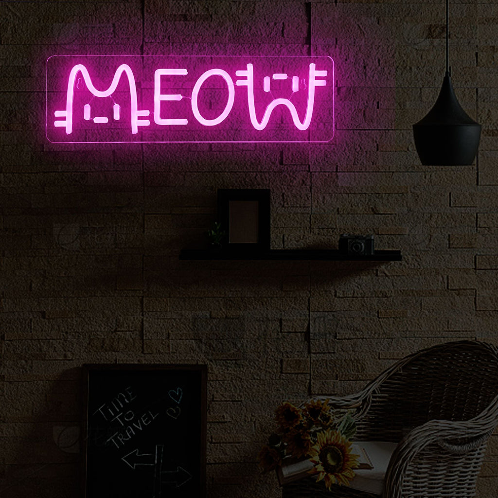 1 LED neon light, pink "meow meow" cat shaped wall decoration light, bright neon light with USB, suitable for decorating girls' bedrooms, 5V adjustable lighting, very suitable for room accents