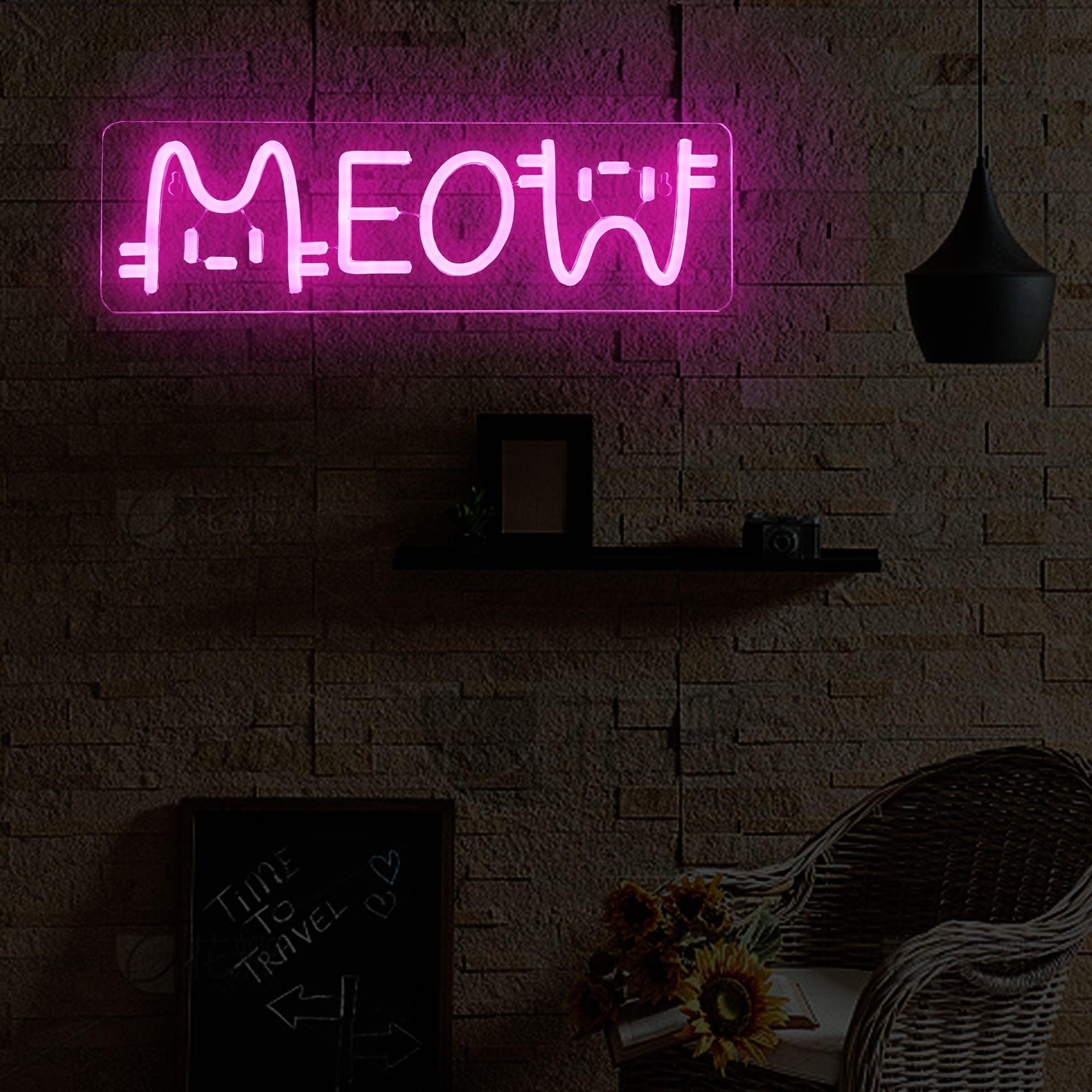 1 LED neon light, pink "meow meow" cat shaped wall decoration light, bright neon light with USB, suitable for decorating girls' bedrooms, 5V adjustable lighting, very suitable for room accents