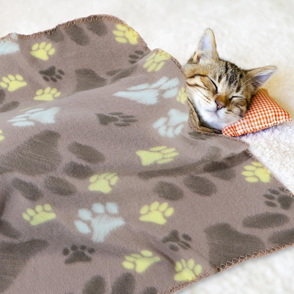 10 Pieces Pet Blankets with Paw Print Dog Cat Fleece Blankets Soft Warm Sleep Mat Pad Bed Cover for Kitten Puppy and Other Small Animals, 24 x 28 Inch