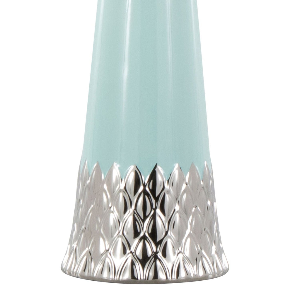 Penelope 22" Contemporary Ceramic Table Lamp with Tiffany Blue & Silver Ceramic Body and White Shade by