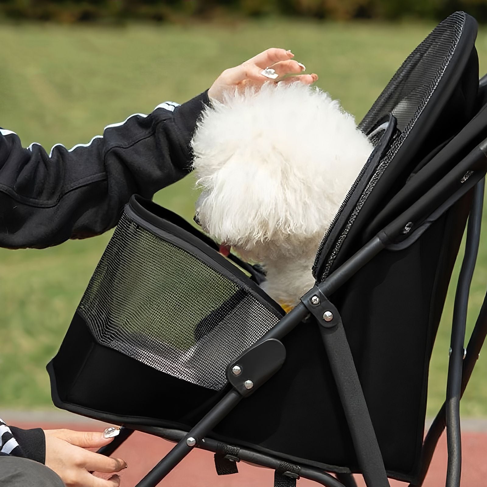 Pet Stroller for Small Dogs Cats with Mesh Ventilation, Lightweight Foldable Design, Cup Holder, Black