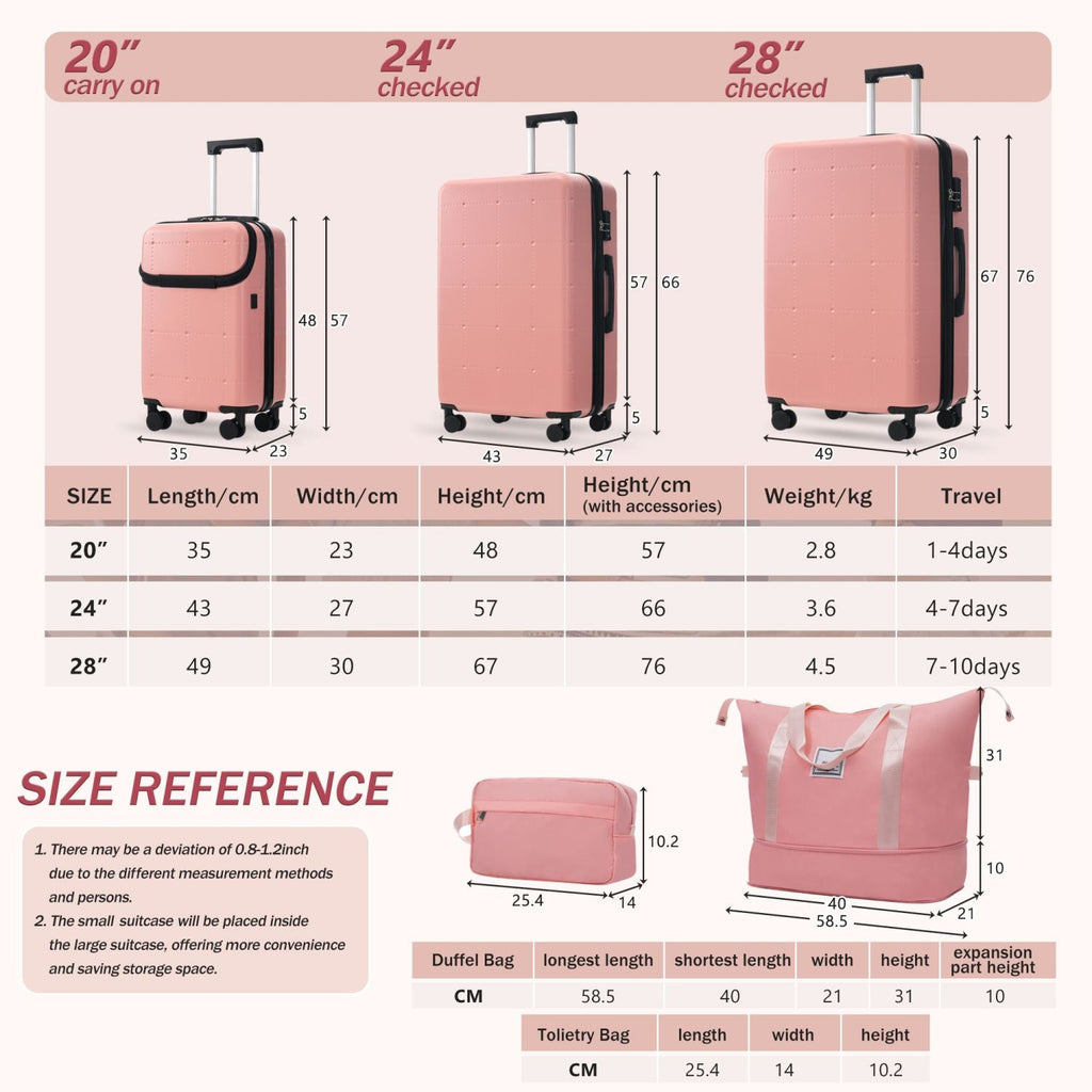 Hardside Luggage Set 5 Piece with Bags,20IN Half-opening Carry on Luggage with USB Port, Expandable 24IN 28IN Luggage with Double Spinner Wheels TSA Lock