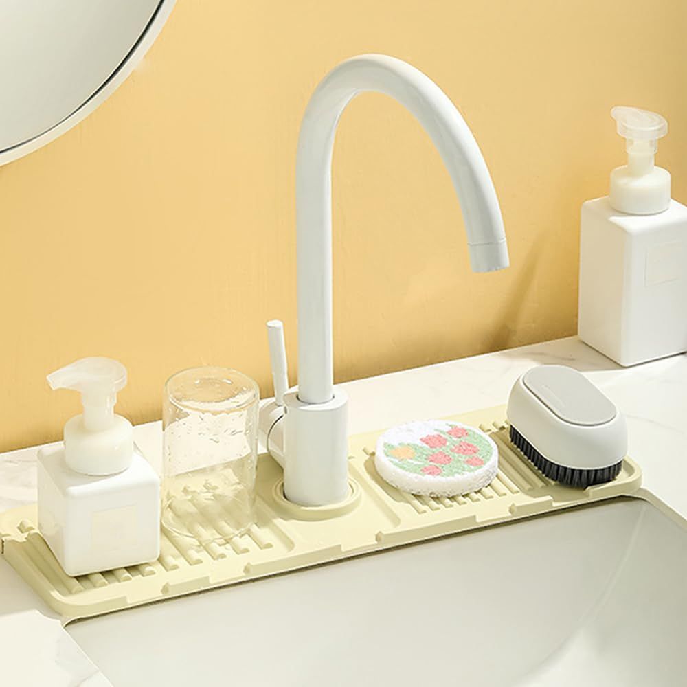 2Pcs Kitchen Sink Splash Guard - Silicone Faucet Handle Drip Catcher Tray Behind Faucet, Kitchen Gadgets Sink Accessories for Kitchen Counter and Bathroom