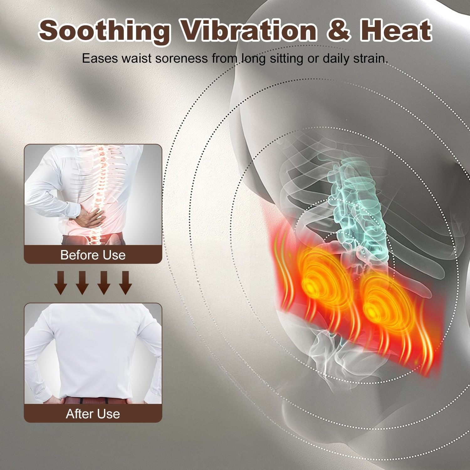 2 In 1 Electric Lumbar Massager Support Pillow Memory Foam Lower Back Massager with Heat Vibration Adapter for Pain Relief