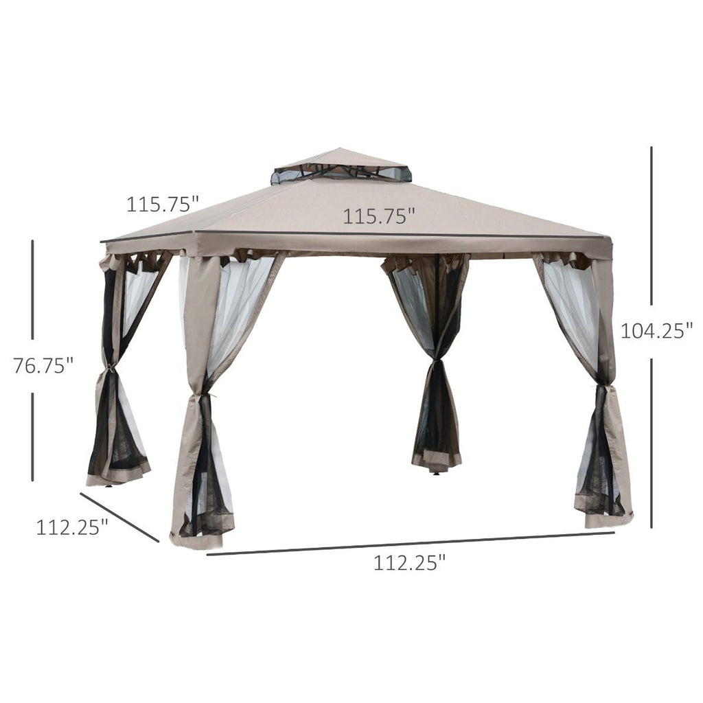 Outsunny 10' x 10' Gazebo Tent, Canopy with Mosquito Netting SideWalls, 2-Tier Vented Roof, Fabric for Garden, Lawn, Backyard, Taupe