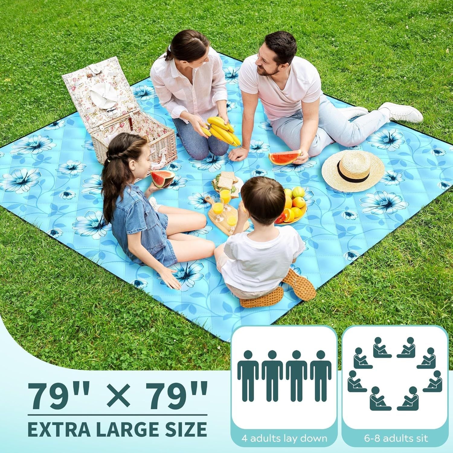 (2025 Upgrade) Extra Large Waterproof Picnic Blankets | Foldable Sandproof Beach Blanket N Outdoor Blanket | 5-Layer Machine Washable Soft Picnic Mat for Camping, Grass, Park N Stadium
