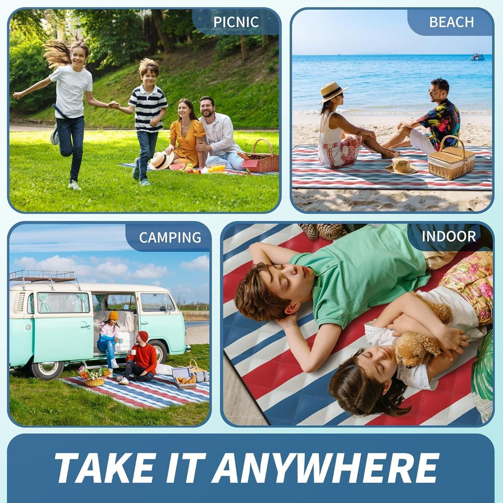 (2025 Upgrade) Extra Large Waterproof Picnic Blankets | Foldable Sandproof Beach Blanket N Outdoor Blanket | 5-Layer Machine Washable Soft Picnic Mat for Camping, Grass, Park N Stadium