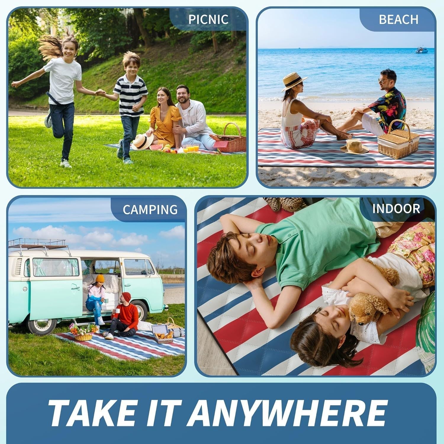 (2025 Upgrade) Extra Large Waterproof Picnic Blankets | Foldable Sandproof Beach Blanket N Outdoor Blanket | 5-Layer Machine Washable Soft Picnic Mat for Camping, Grass, Park N Stadium