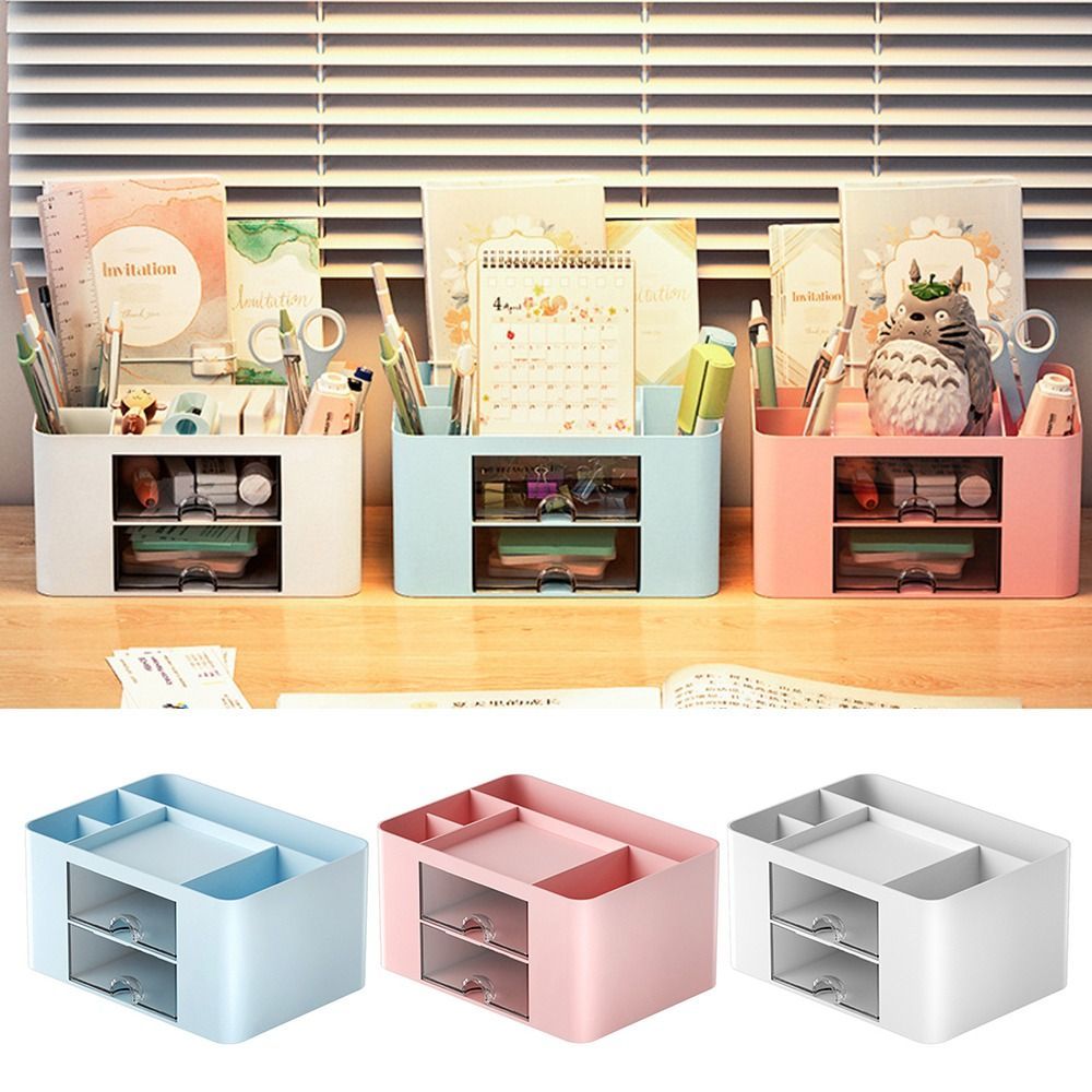 1pc Desktop Storage Drawers Cosmetic Makeup Organizer, Jewelry Display Box, Large Capacity Storage Box With Transparent Drawer, Pen Holder, Office Stationery Organizer For Lipstick Brushes Lotion