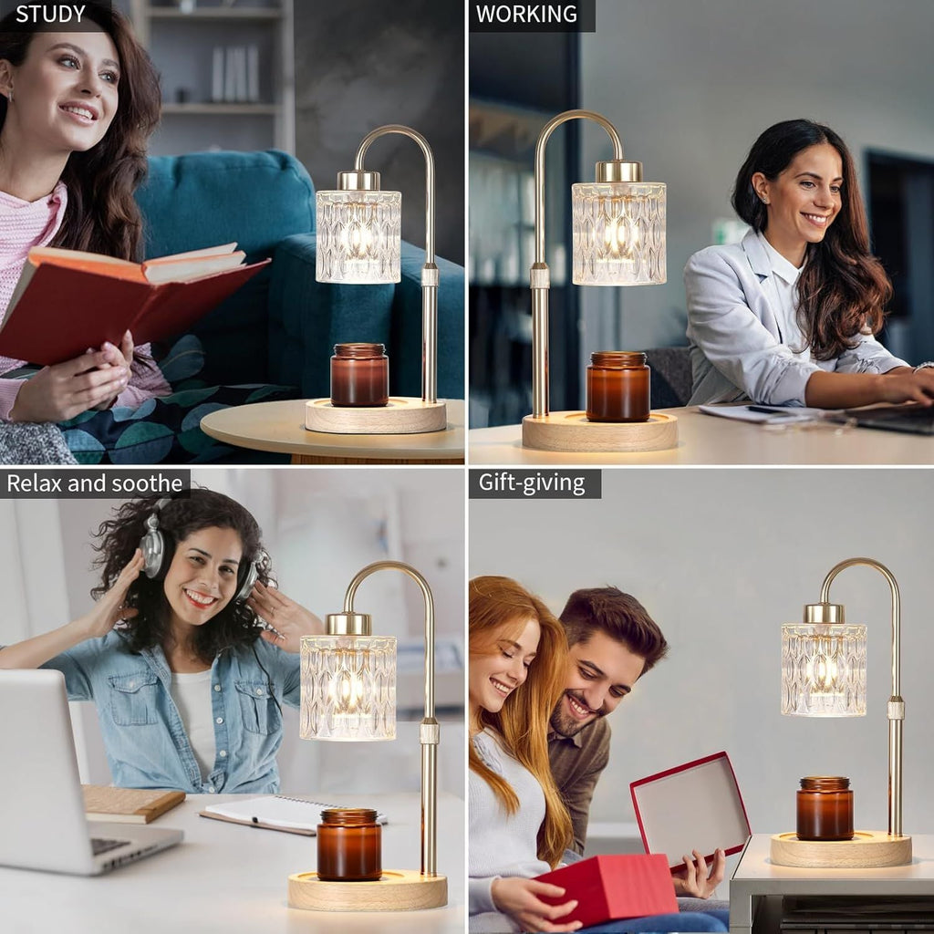 Gold Candle Warmer Lamp with Dimmer and Timer,Home Decor Lamp for Scented Jar,Electric Wax Melt Warmer,Mother's Day/Birthday/Christmas Gifts for Mom/Wife,Adjustable Height,with 2 Bulbs