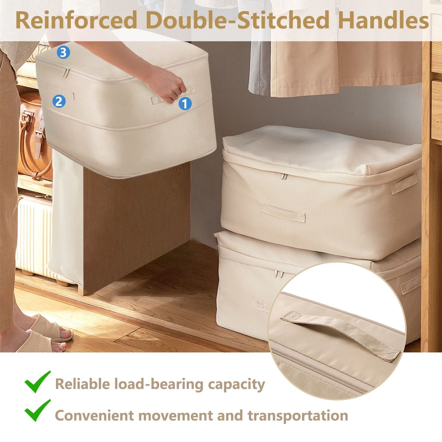Large Foldable Storage Bag For Comforter Quilt Blanket Clothes Pillows Beddings Self Compression Organizer For Duvet Closet Storage Containers With Dual Zippers