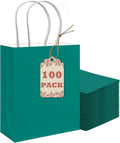 100Pcs Paper Gift Bag with Handles Deep Green Party Favor Bags Multiple Uses (8.3"x3"x6", Small Size)
