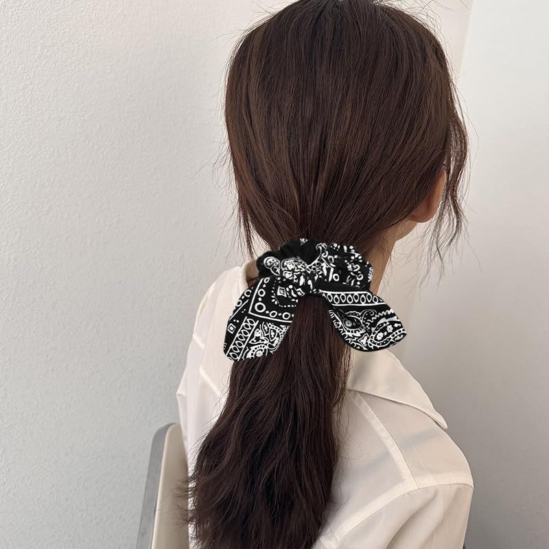 Hair Bow Scrunchy Hair Ties for Girls Ponytail Holders for Women Bunny Ear Scrunchies 3Pcs