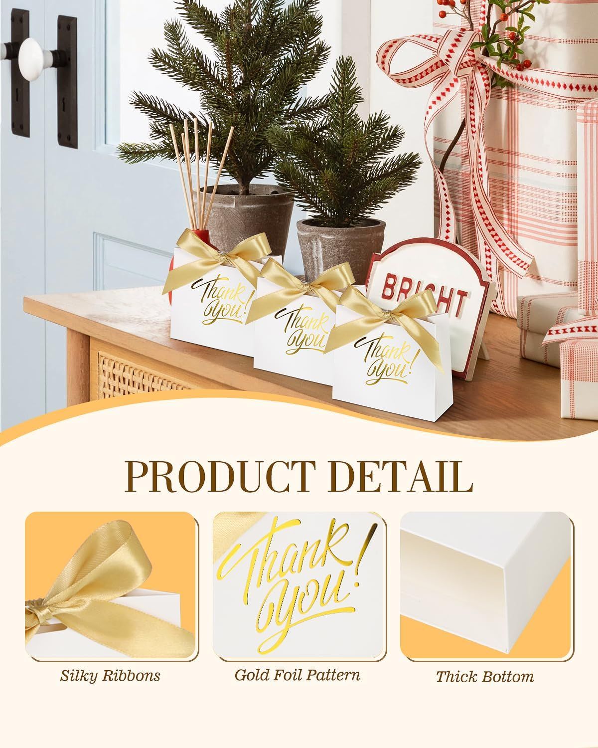 Small Gift Bags, 25 Pack 4.5x1.8x3.9 Inches Thank You Bags White Kraft Paper Gift Bag with Bow Ribbon, Perfect for Birthday, Wedding, Baby Shower