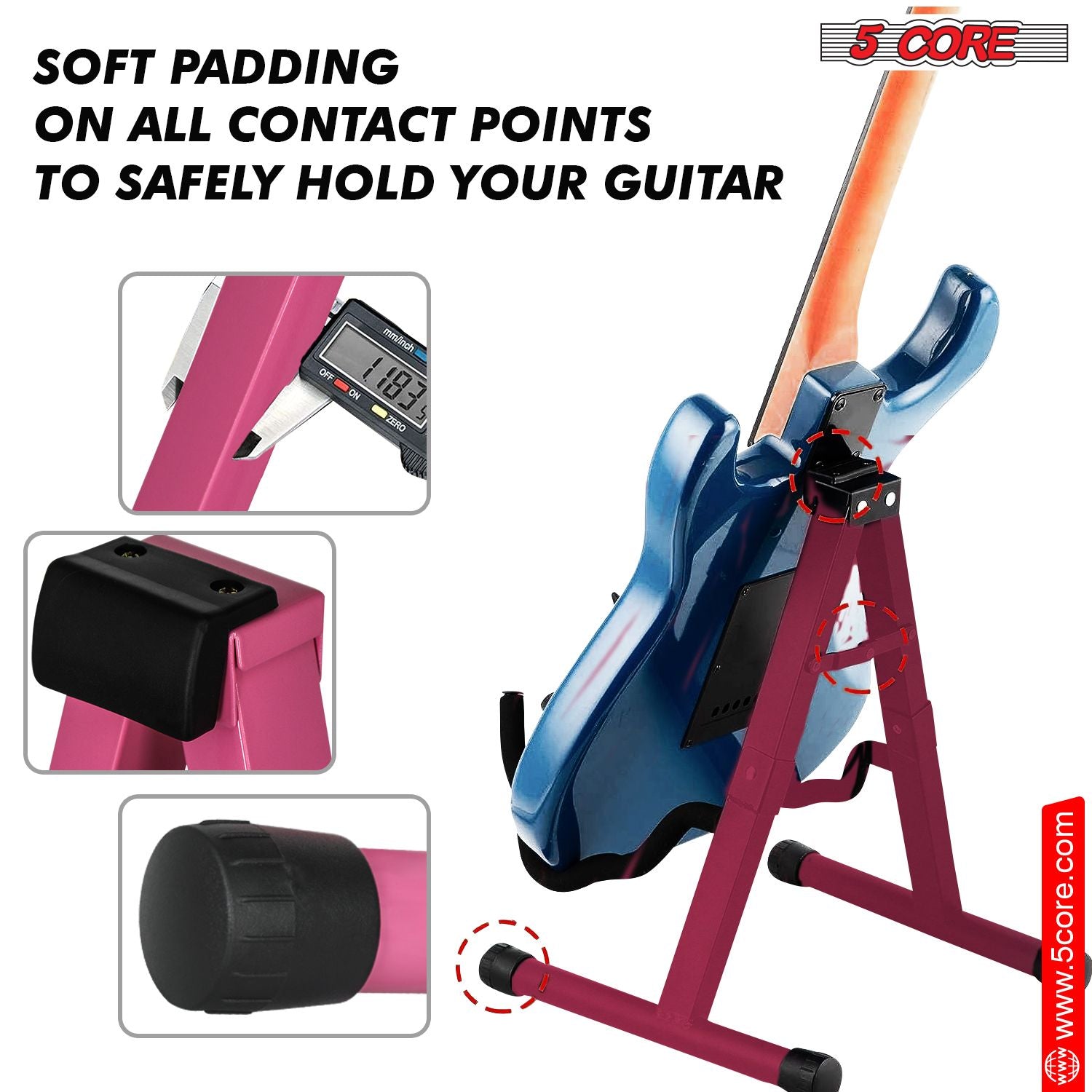 5 CORE Double Guitar Stand Floor 2Pcs Adjustable Heavy Duty A Frame Universal Folding Acoustic Electric Bass Mandolin Banjo Violin Holder Stands For On Stage Studio - GSS BPNK 2PCS