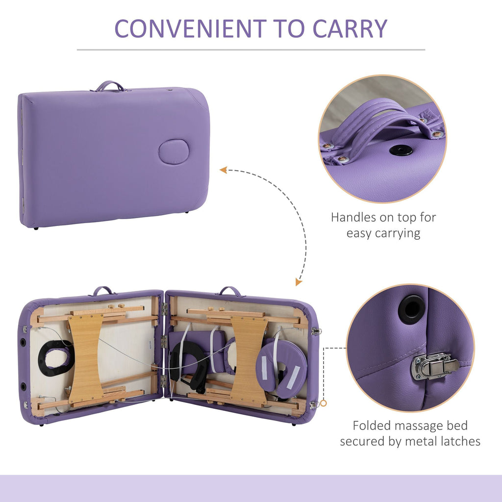 Portable Massage Table 72 Inch Adjustable Spa Bed Foldable Facial Couch with Carry Case Purple