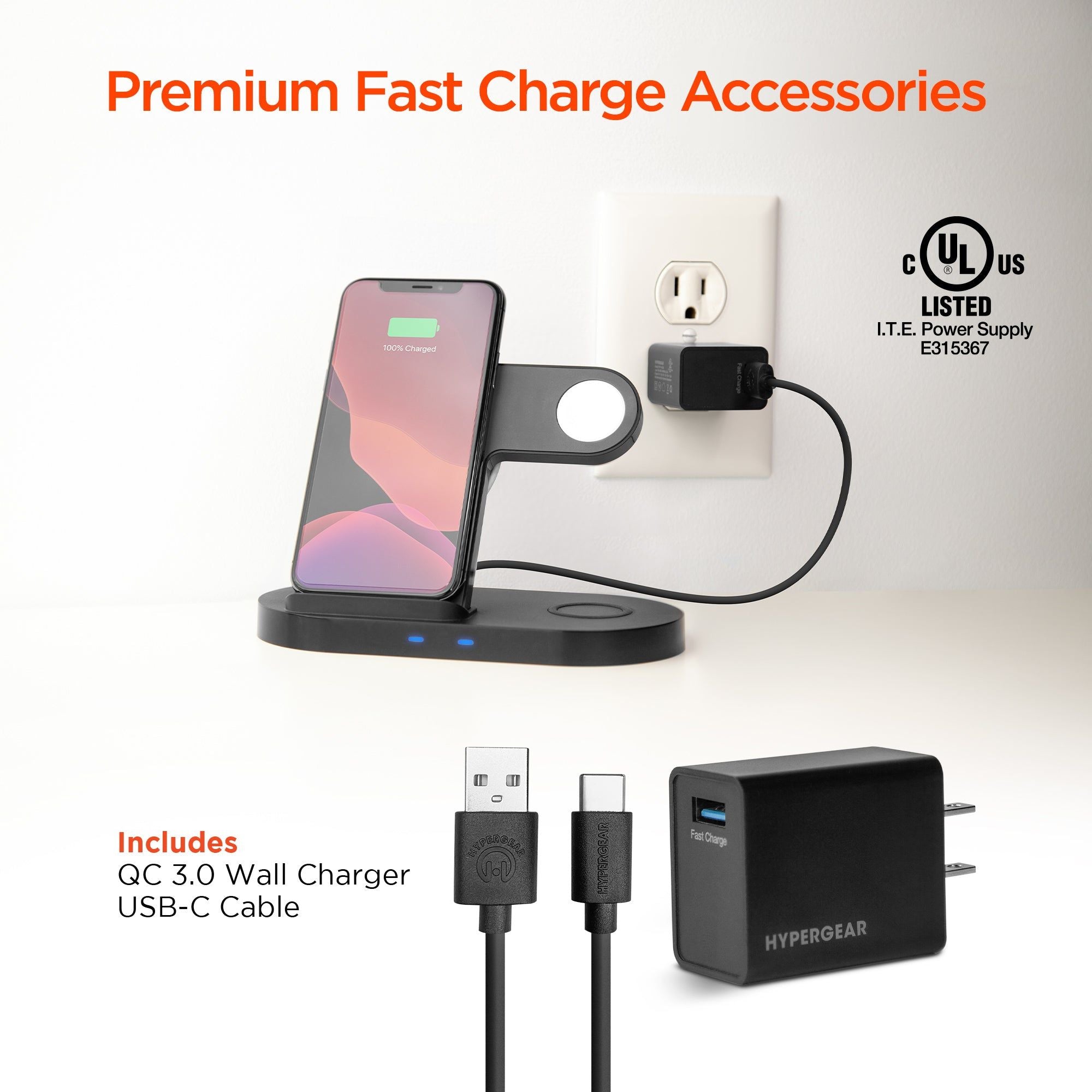 HyperGear 3-in-1 Wireless Charging Dock Black