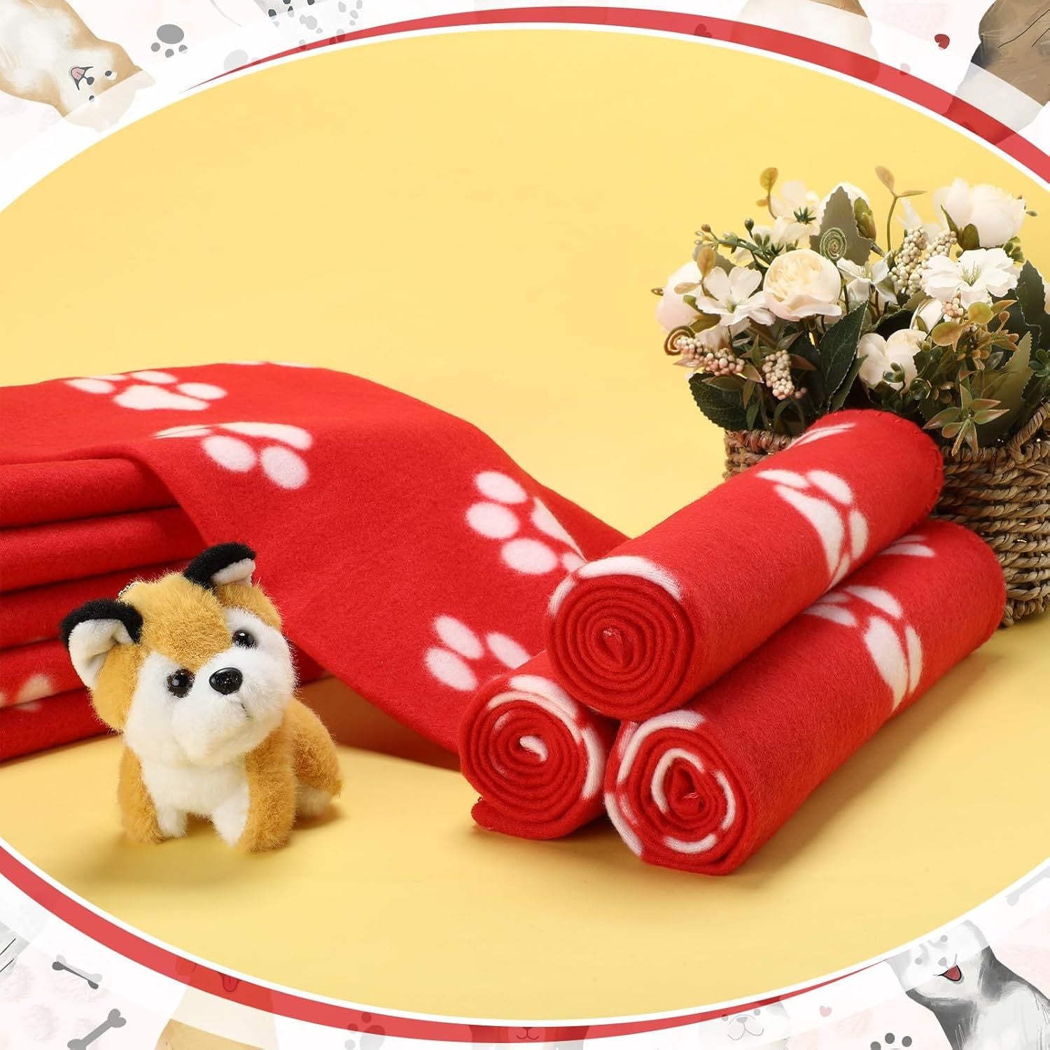 10 Pieces Pet Blankets with Paw Print Dog Cat Fleece Blankets Soft Warm Sleep Mat Pad Bed Cover for Kitten Puppy and Other Small Animals, 24 x 28 Inch