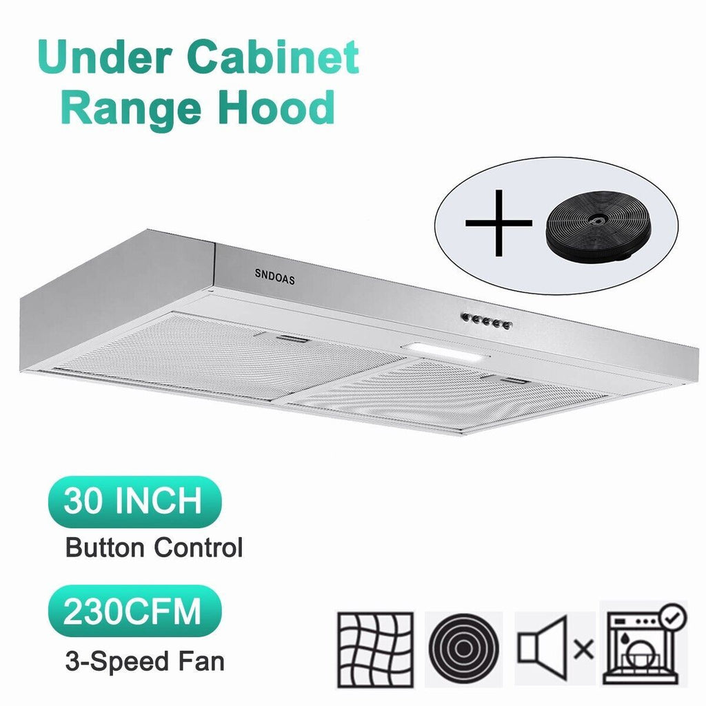 Stainless Steel Under Cabinet Range Hood Vent Cooking 230 CFM Kitchen 3 Speed cooker hood