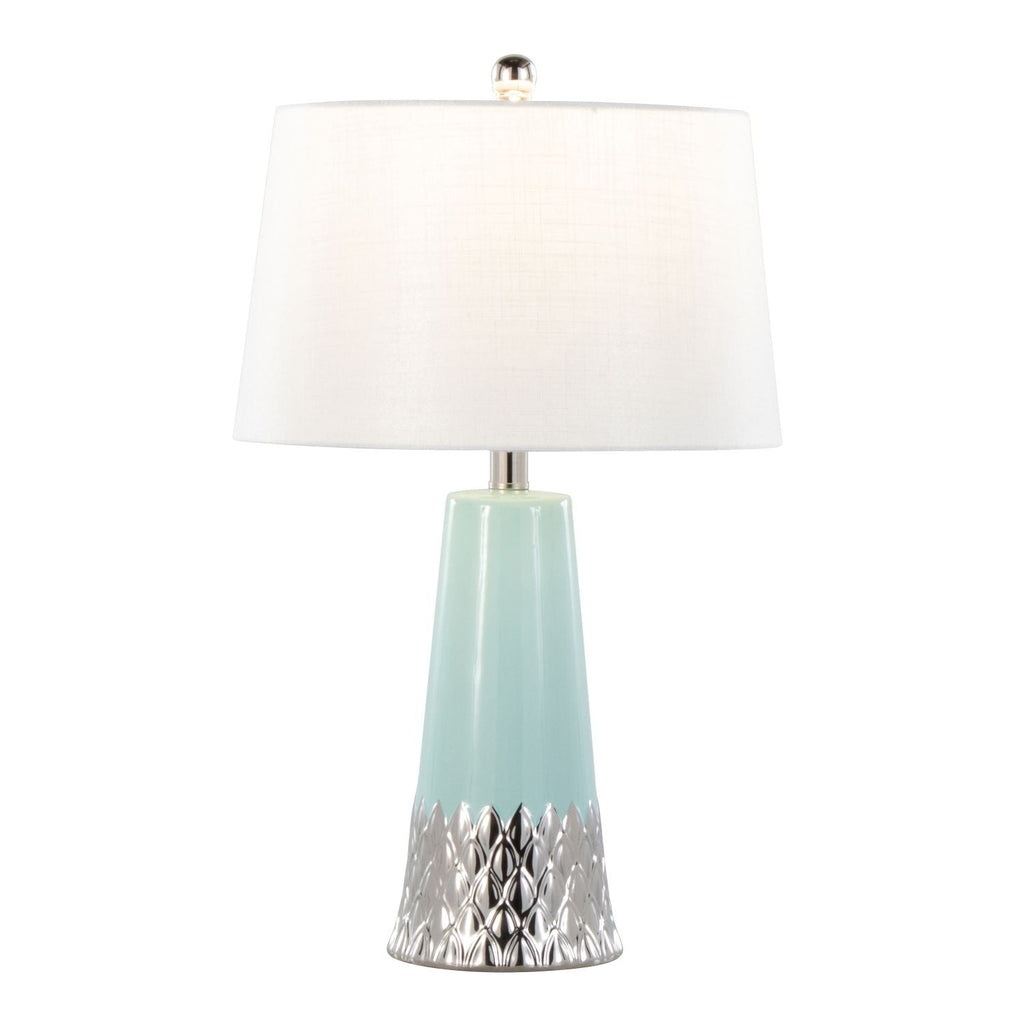 Penelope 22" Contemporary Ceramic Table Lamp with Tiffany Blue & Silver Ceramic Body and White Shade by