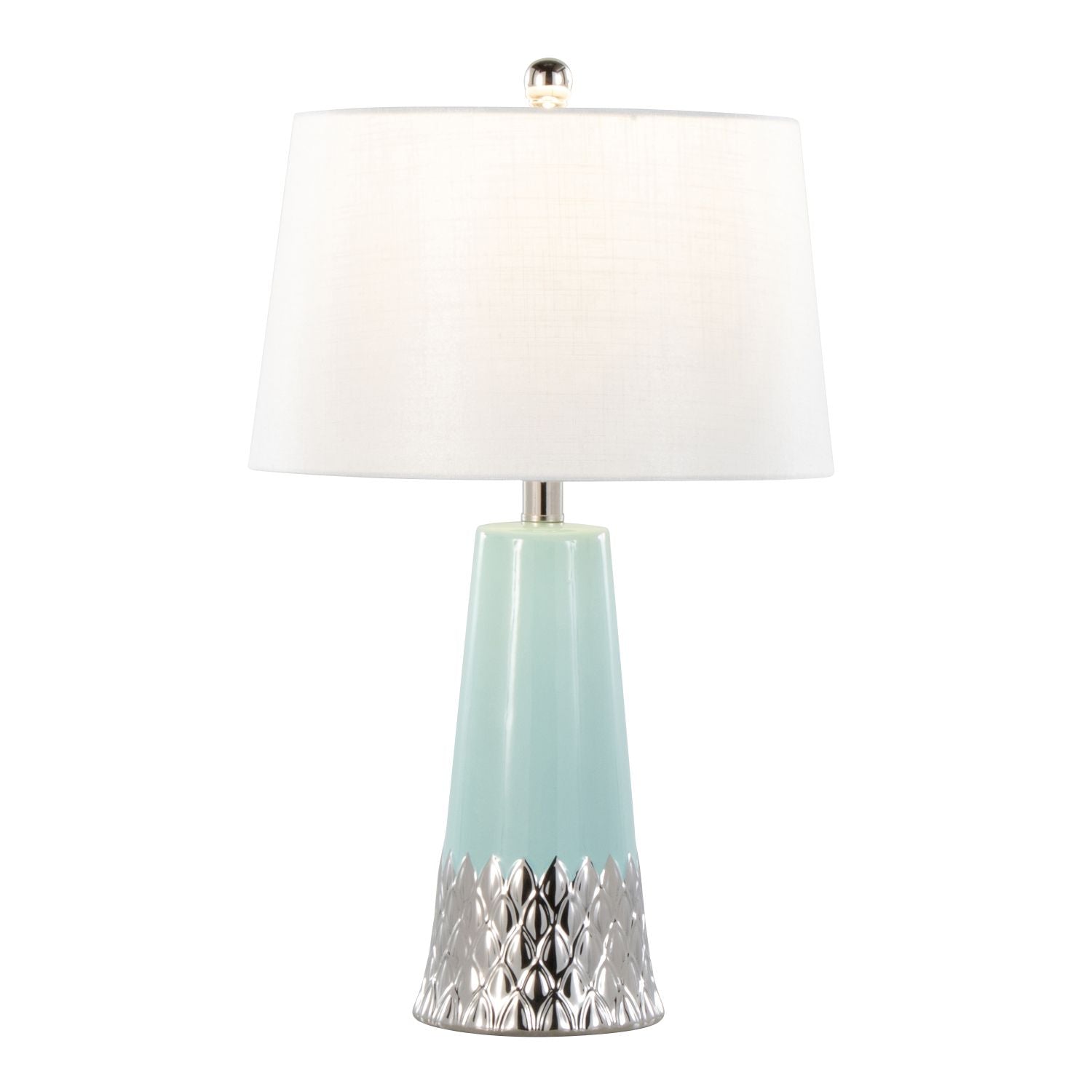 Penelope 22" Contemporary Ceramic Table Lamp with Tiffany Blue & Silver Ceramic Body and White Shade by