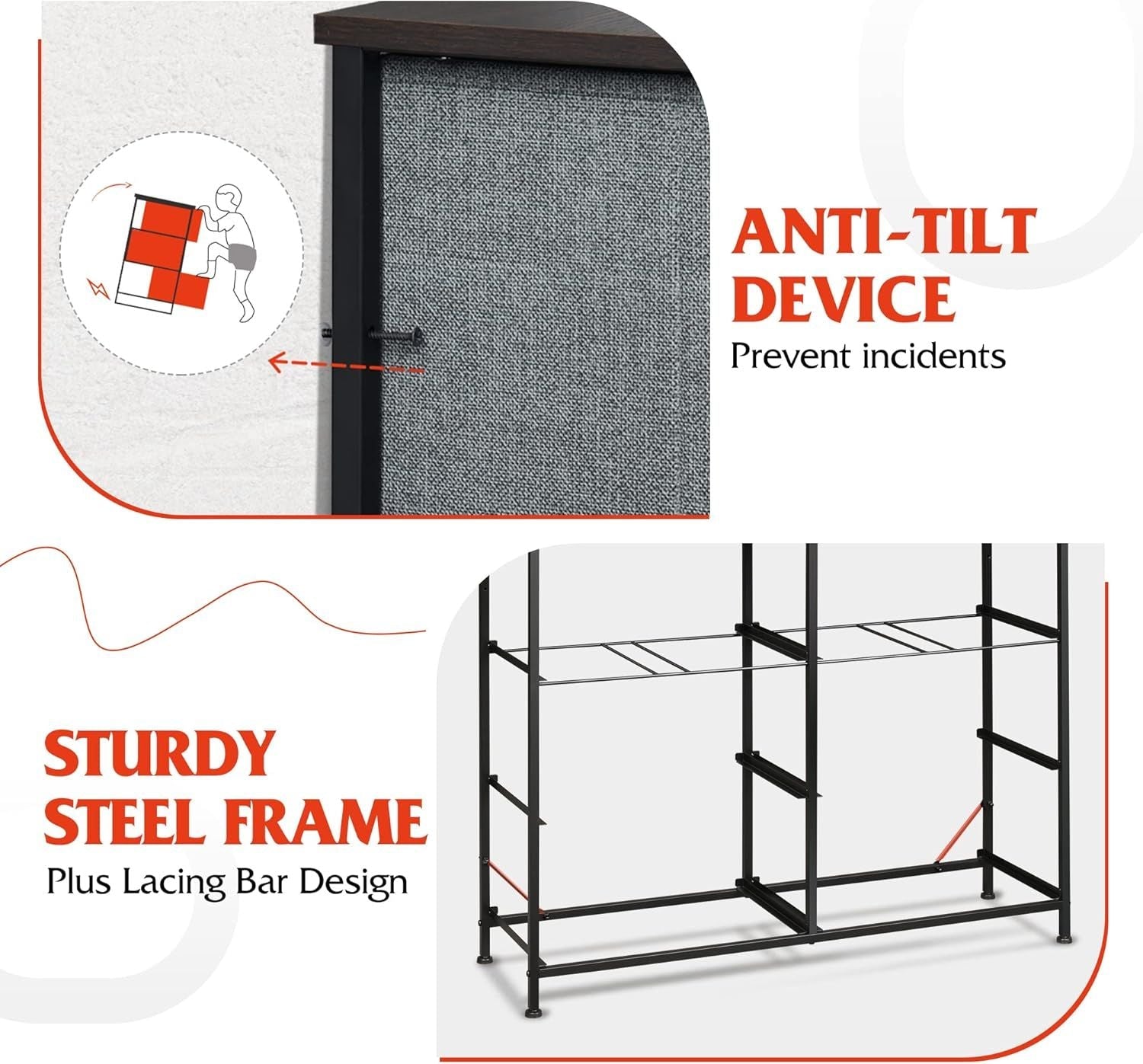 Dresser for Bedroom with 8 Drawers, Wide Fabric Dresser for Storage and Organization, Chest of Drawers, Dressers for Living Room, Closet, Hallway, Dark Grey