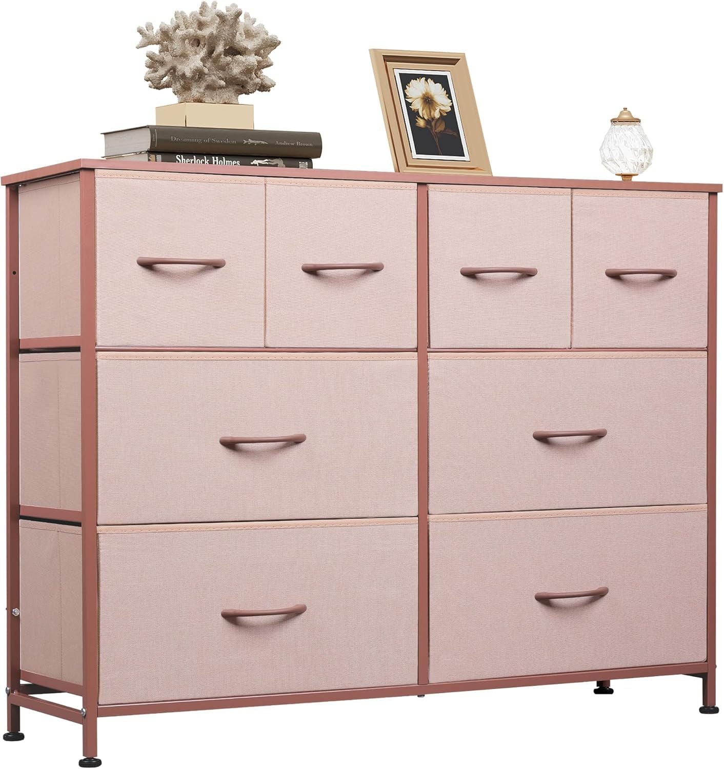Dresser for Bedroom with 8 Drawers, Wide Fabric Dresser for Storage and Organization, Chest of Drawers, Dressers for Living Room, Closet, Hallway, Dark Grey