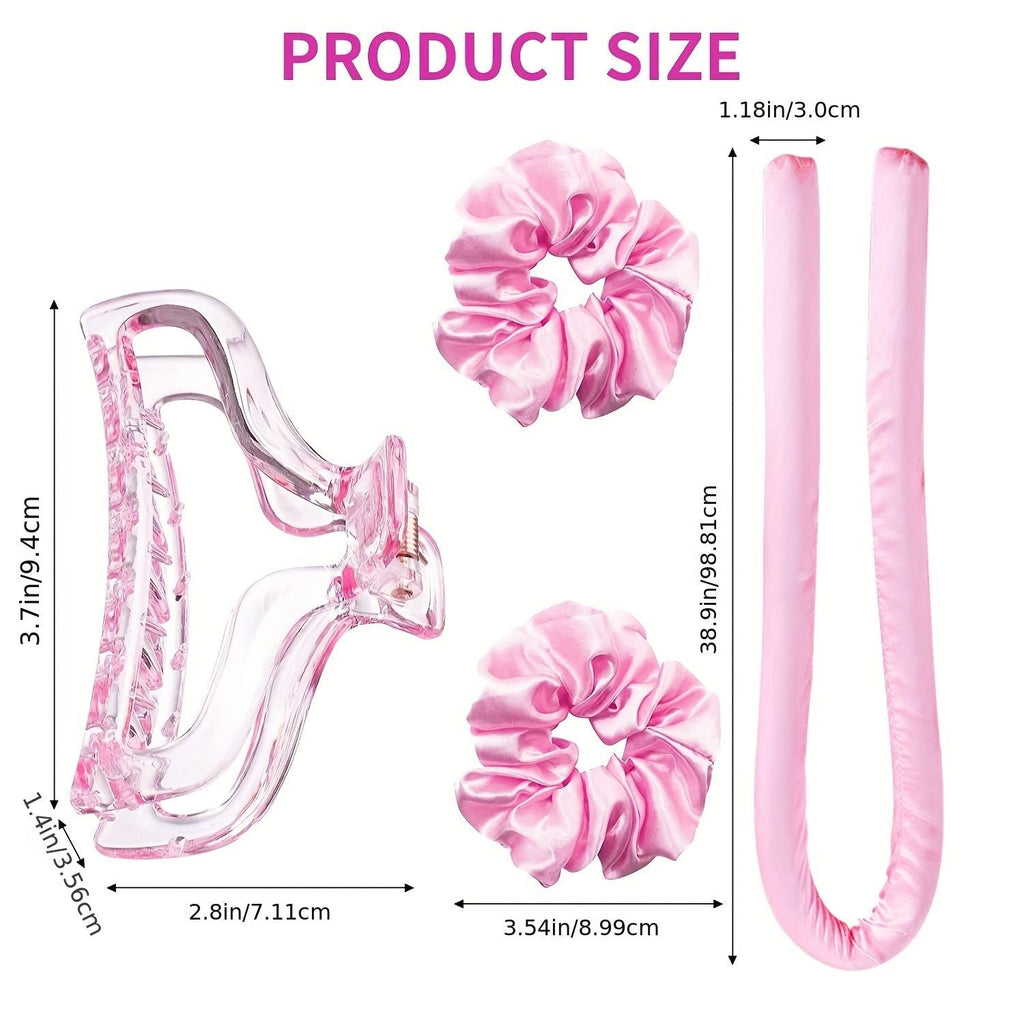 Soft Rubber Sleeping Curls Headband with Hair Clips and Scrunchie - No Heat Curls Ribbon for Lazy Hair Care
