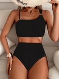 Women's minimalist asymmetrical split style quick drying bikini swimsuit
