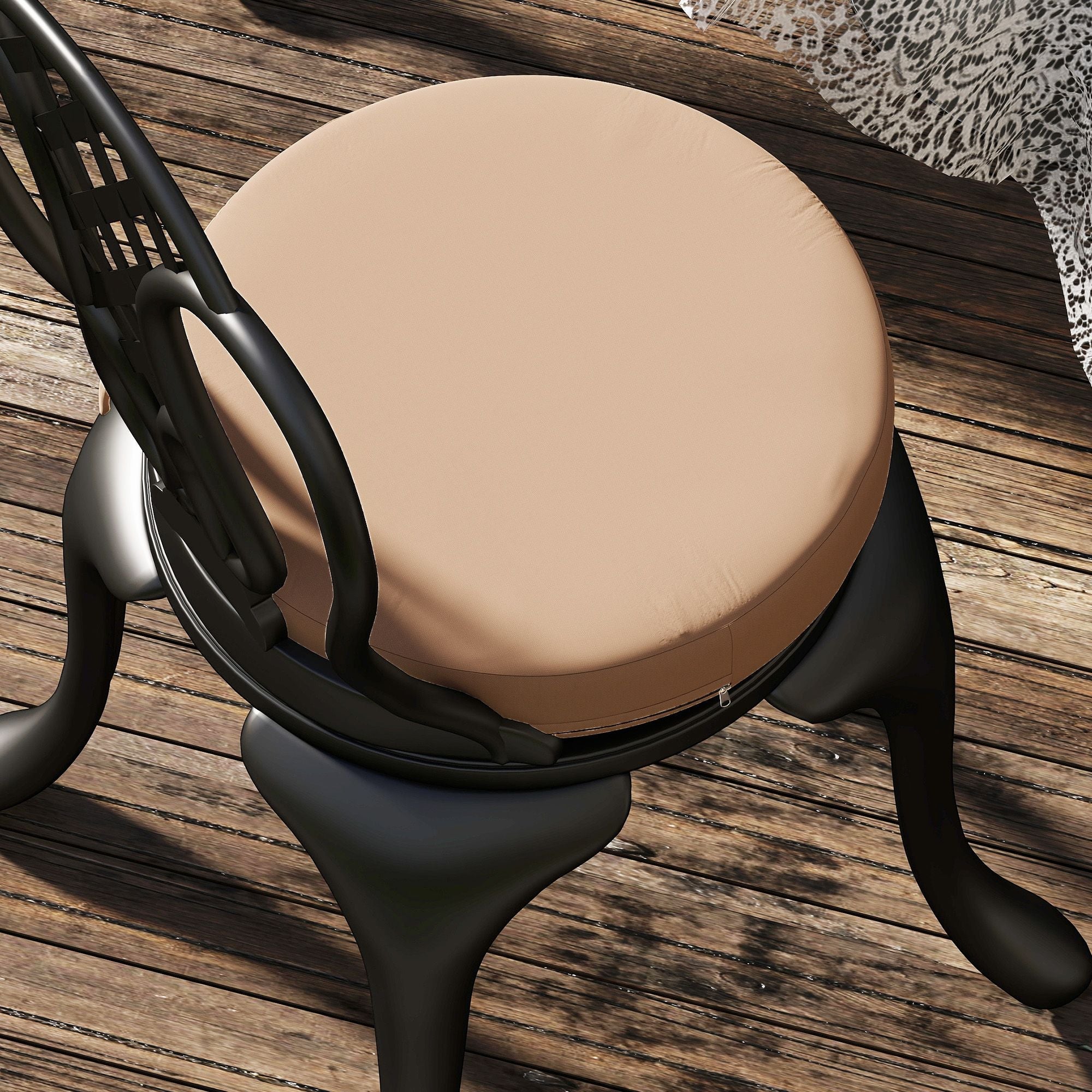 Patio Chair Cushions Set of 4 Round Seat Cushions for Dining Bistro Chairs Machine Washable, 15" x 15" x 3", Khaki