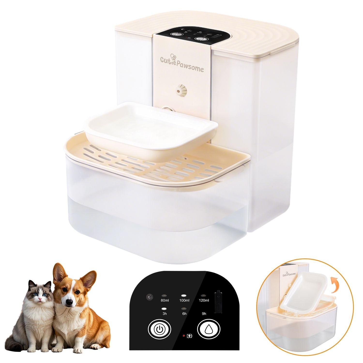 Smart Pet Water Fountain Automatic Cat Water Dispenser 4.5L Cordless Rechargeable Dog Water Fountain Self-Refill with 3 Adjustable Volume 3 Time Intervals Remote Control Cleaning Brush