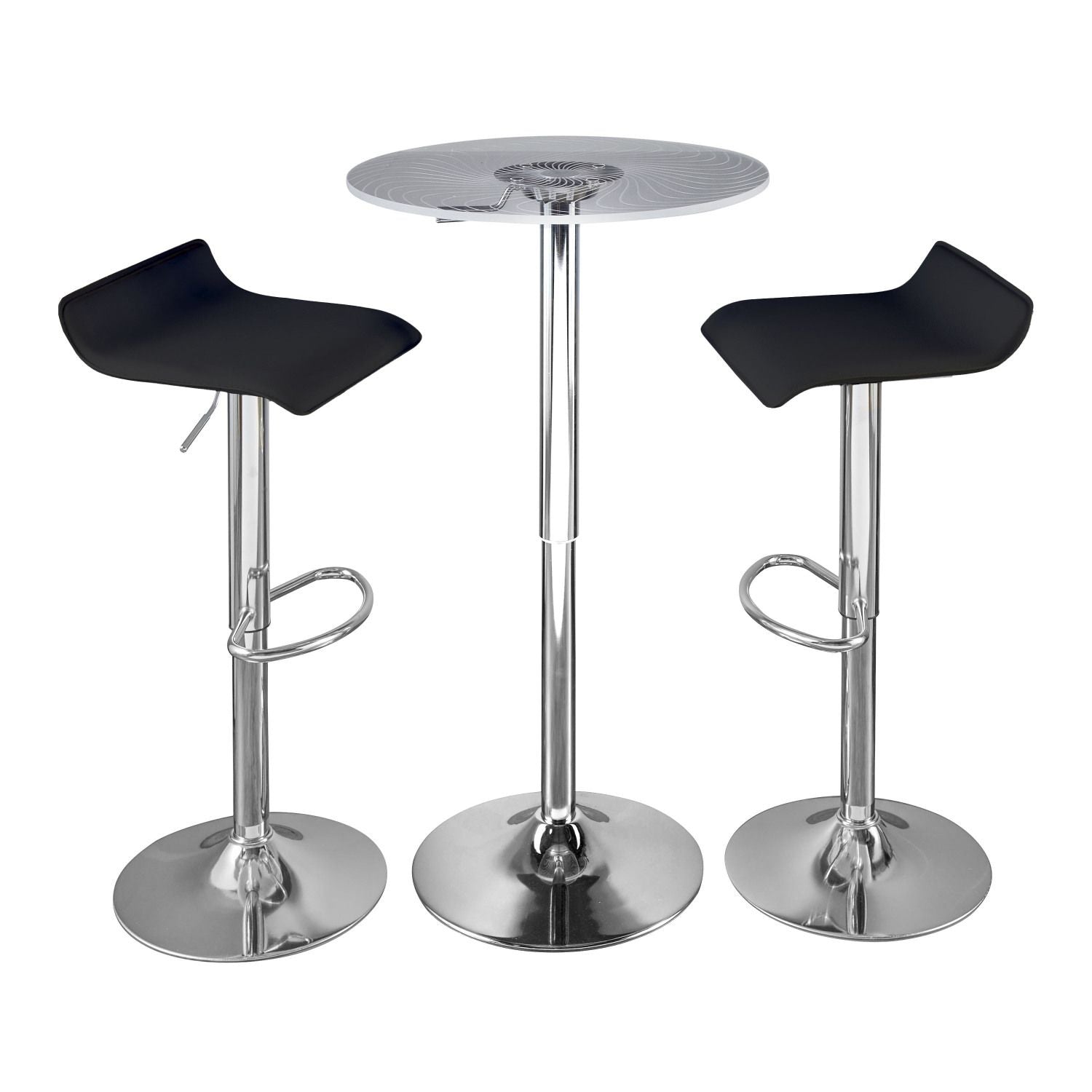 Spyra-Ale Contemporary Adjustable Bar Set in Chrome Metal, Clear Acrylic with Light Up Tabletop, and Black PVC by - 3 Piece