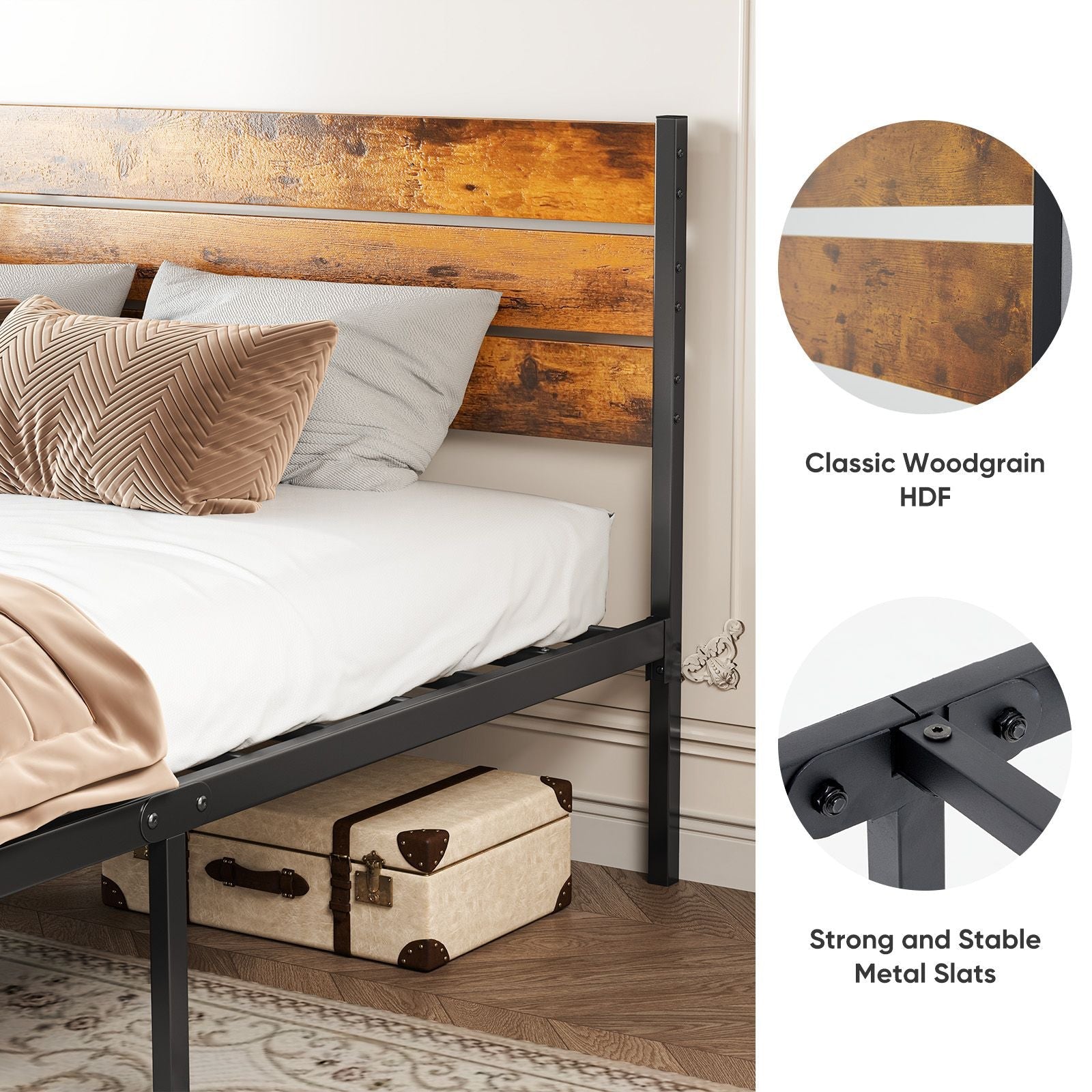Metal Platform Bed Frame - Mattress Foundation with Headboard and and Footboard, No Box Spring Needed with 800LBS Sturdy Wooden Slats Support