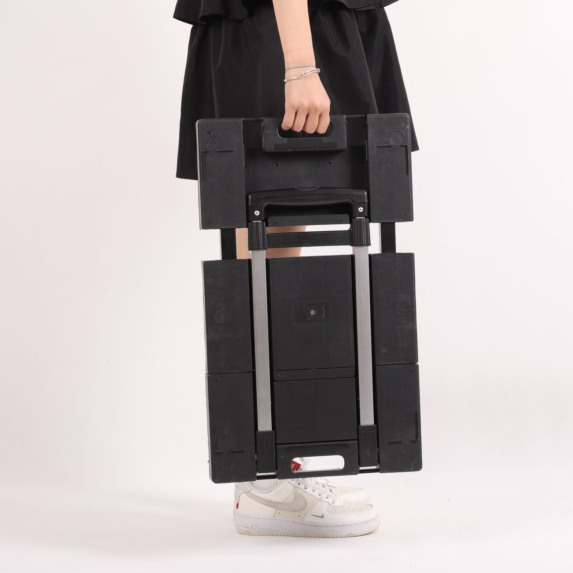 Folding Hand Truck 330lbs, Portable Heavy Duty Dolly Cart, 6 Wheels Collapsible Luggage Cart with 1 Elastic Ropes - Compact Trolley Cart for Easy Moving