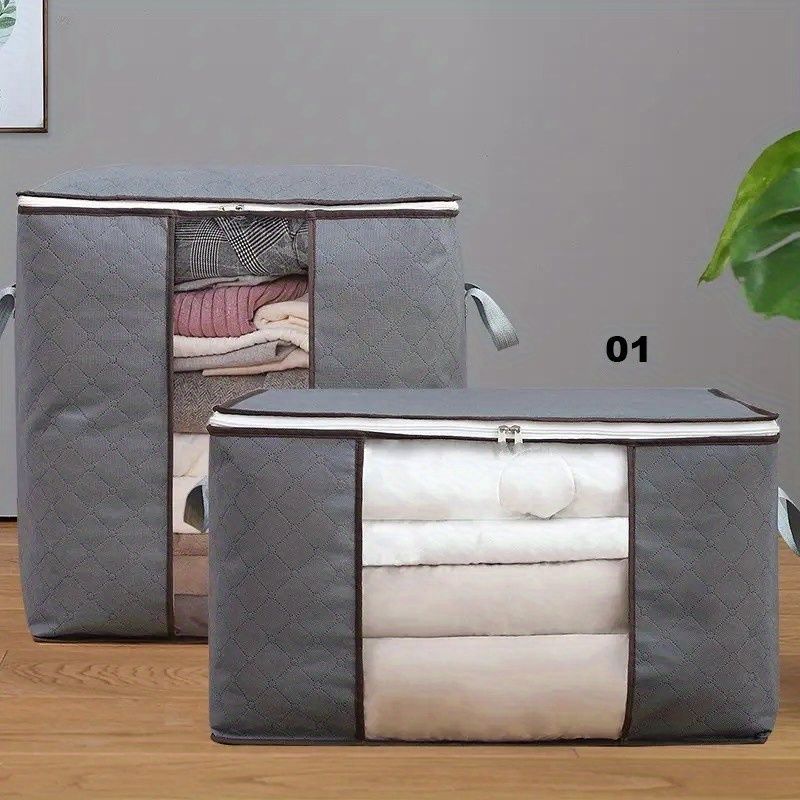 1pc Large Capacity Clothes Storage Bag Organizer With Reinforced Handle Thick Fabric For Comforters, Blankets, Bedding, Foldable With Sturdy Zipper, Clear Window