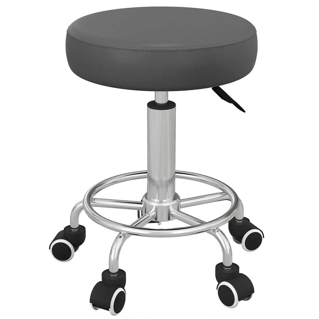 Vinsetto Salon Stool with Adjustable Height, PU Leather Barber Rolling Massage Tattoo Chair for Bar Beauty SPA, Grey