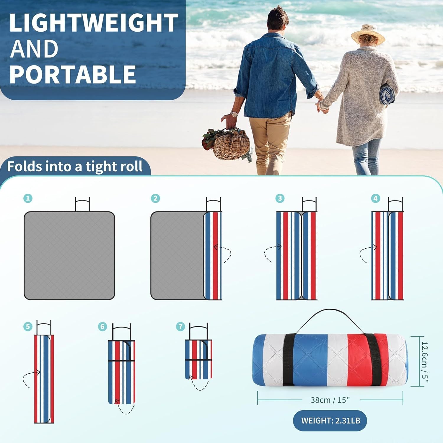 (2025 Upgrade) Extra Large Waterproof Picnic Blankets | Foldable Sandproof Beach Blanket N Outdoor Blanket | 5-Layer Machine Washable Soft Picnic Mat for Camping, Grass, Park N Stadium