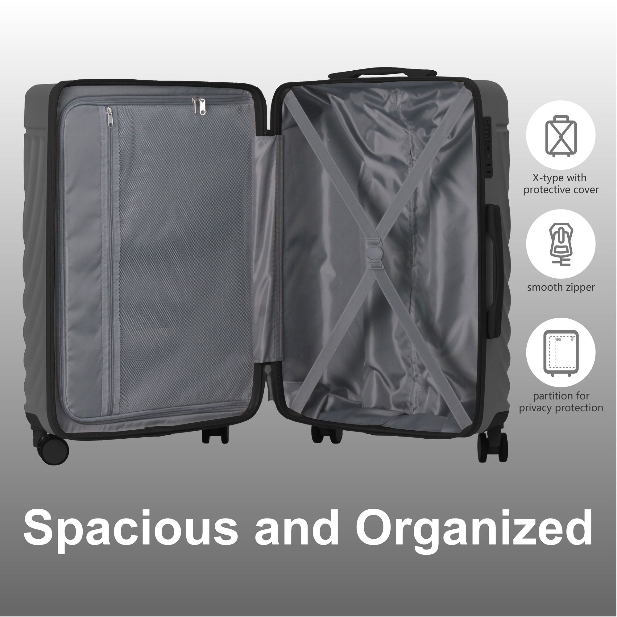 Luggage Sets ABS Hardshell 3pcs Luggage, Lightweight Durable Suitcase sets Spinner Wheels Suitcase with TSA Lock 20''24''28'' Available(Grey Ash)