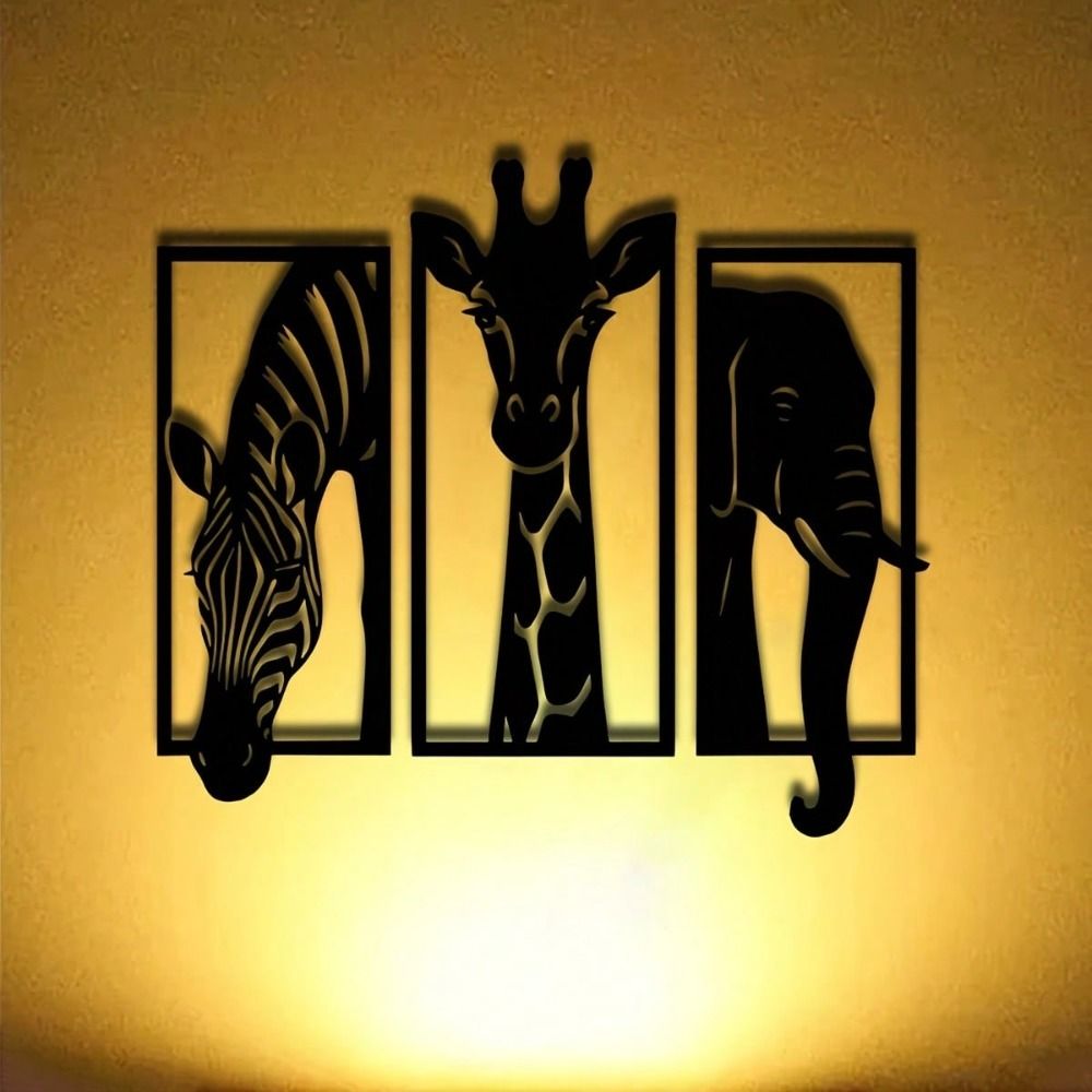 CIFbuy Metal Baked Paint African Animal 3-Piece Wall Art Set Zebra Giraffe Elephant Home Decor (TikTok, temu pickup)