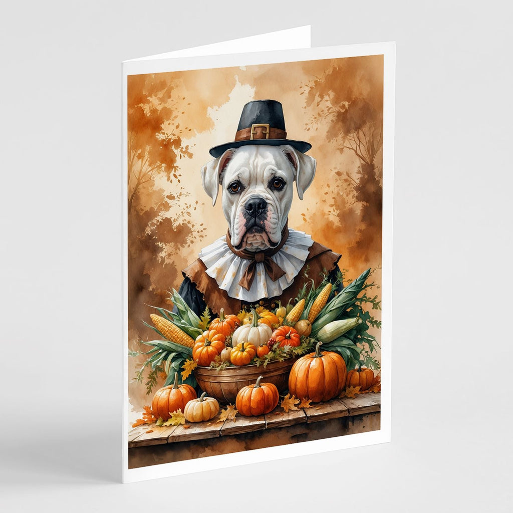 White Boxer Thanksgiving Greeting Cards Pack of 8 Blank Cards with Envelopes Whimsical A7 Size 5x7