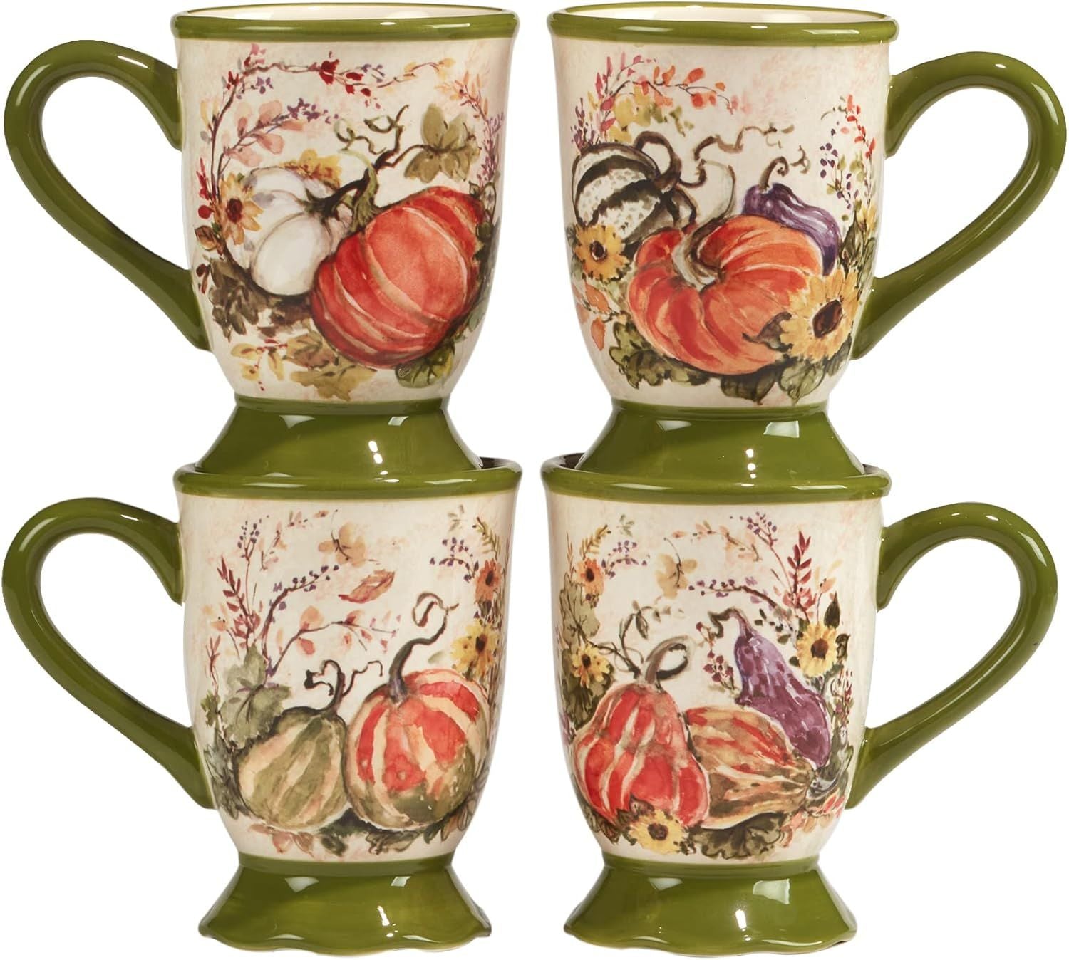Harvest Morning Set of 4 Ceramic Mugs – Sip coffee, tea, or hot cocoa in cozy autumn style with these beautifully detailed mugs, perfect for crisp mornings and holiday moments 16 oz