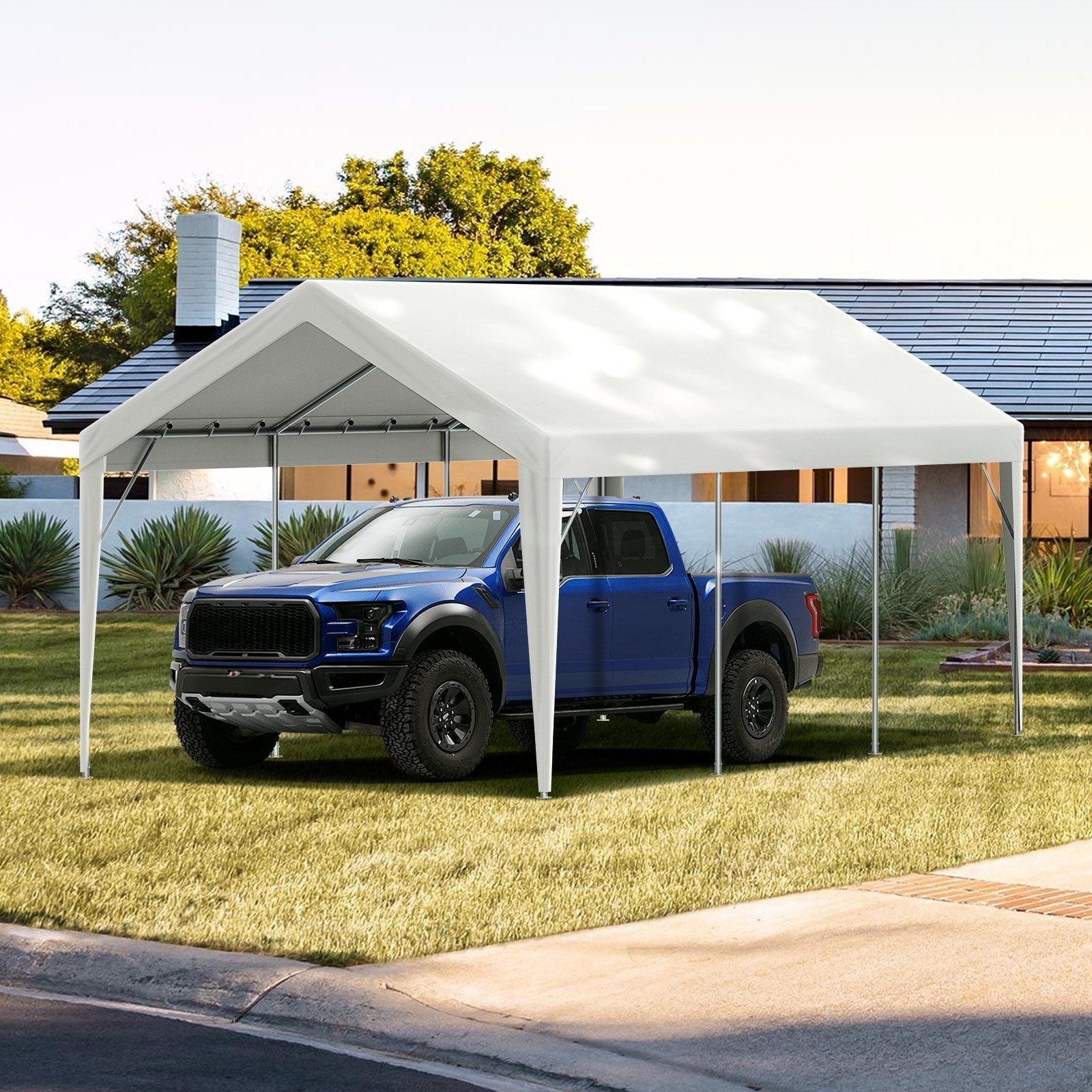 VEVOR Carport Replacement Canopy Cover 10 x 20 ft, Garage Top Tent Shelter Tarp Heavy-Duty Waterproof & UV Protected, Easy Installation with Ball Bungees,White (Only Top Cover, Frame Not Include)