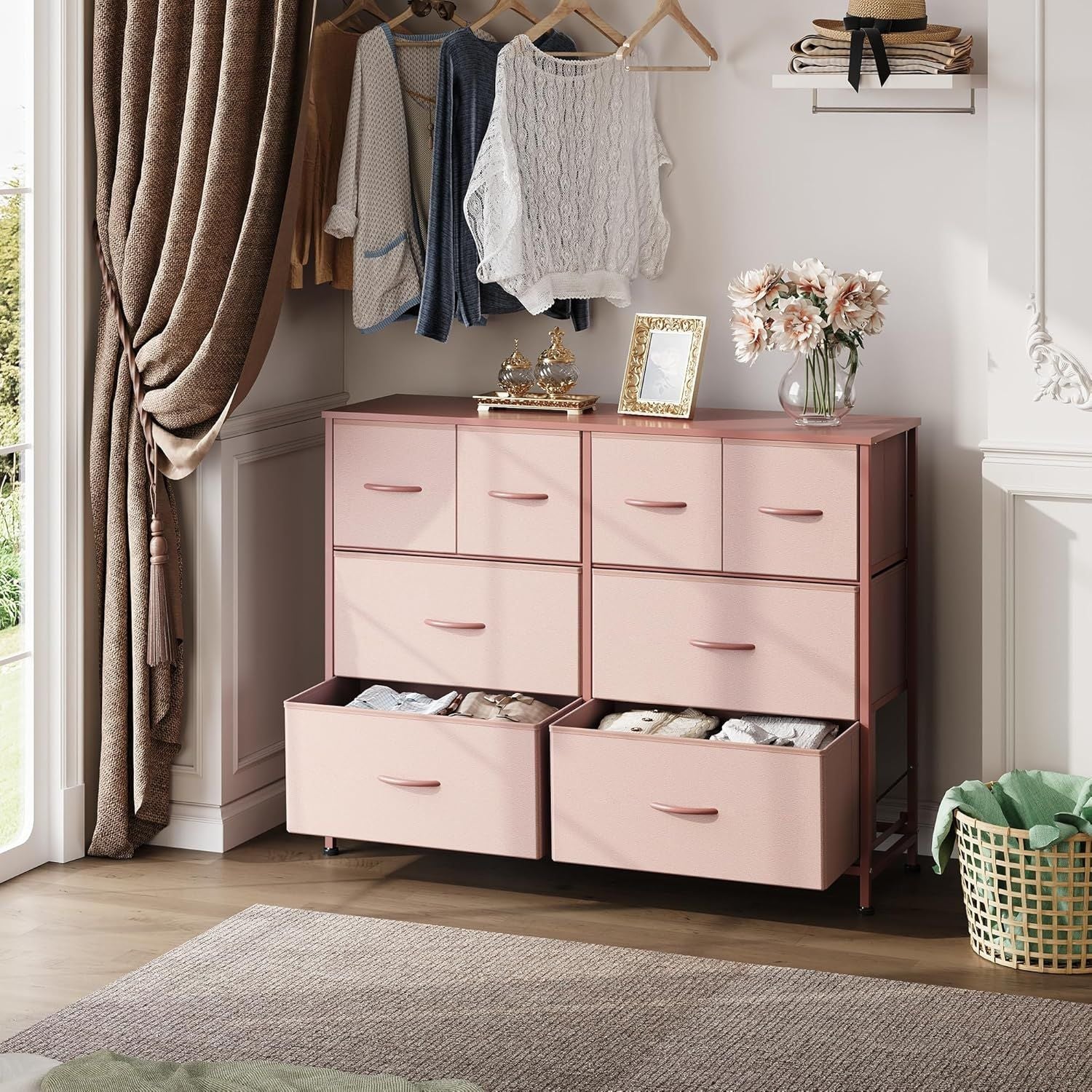 Dresser for Bedroom with 8 Drawers, Wide Fabric Dresser for Storage and Organization, Chest of Drawers, Dressers for Living Room, Closet, Hallway, Dark Grey