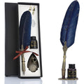 Feather Pen And Ink Set, Glittering Quill Pen Set Antique Calligraphy Dip Pen With Ink, 2 Replacement Nibs, Pen Stand Base, Luxury Vintage Signature Pen