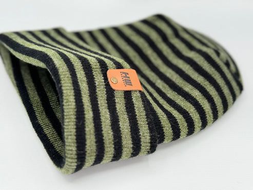 HAAKWEAR Theta Stitch RORO Cuffed Beanie (Patent Pending Design)-Green/Black, Made in USA