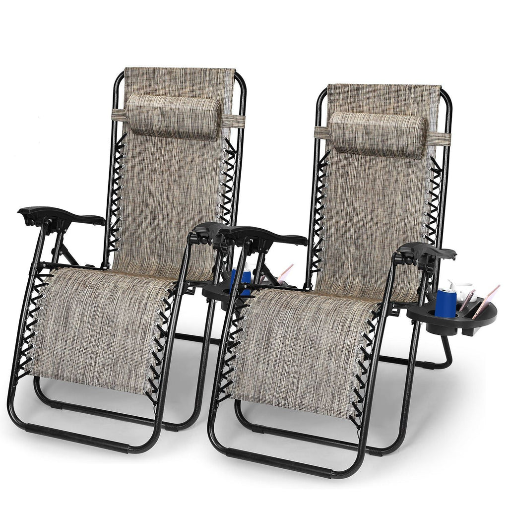 2Packs Zero Gravity Lounge Chair with Dual Side Tray 330lbs Load Foldable Recliner Chair