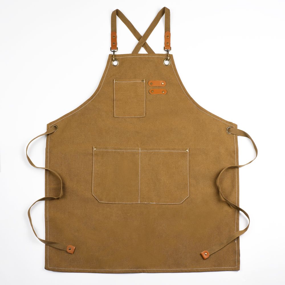 Xemussa Chef Aprons for Men Women with Large Pockets, Cotton Canvas Cross Back Heavy Duty Adjustable Work Apron, Size M to XXL